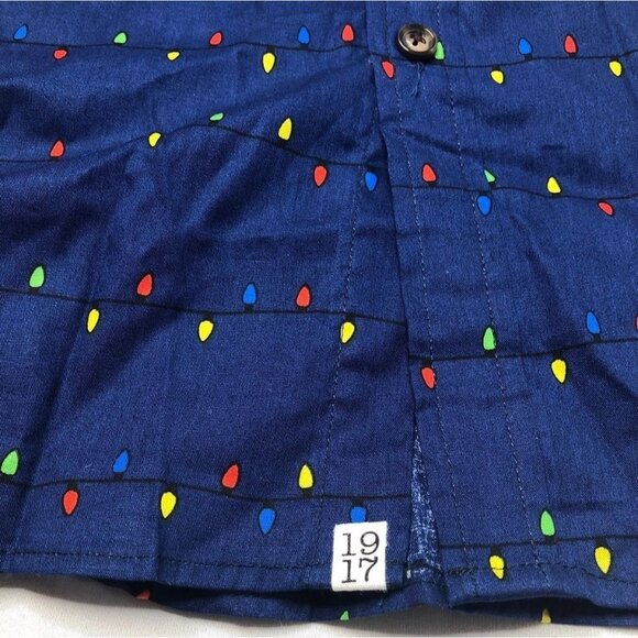 Sovereign Code Christmas Lights Shirt Mens Blue Holiday Button Short Sleeve Sz L - Picture 2 of 8